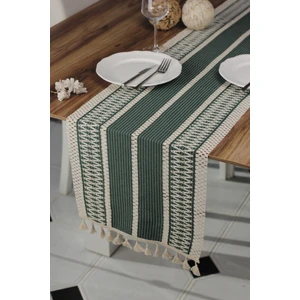 Tropik Home Örme Masa Örtüsü Püsküllü Runner Masa Örtüsü Organik Pamuk  Runner  35X155 cm Masa Üstü Runner