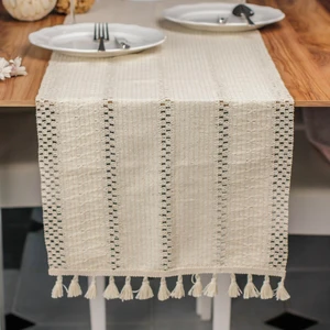 Tropik Home Örme Masa Örtüsü Püsküllü Runner Masa Örtüsü Organik Pamuk 35X145 cm