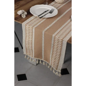 Tropik Home Örme Masa Örtüsü Püsküllü Runner Masa Örtüsü Organik Pamuk  Runner  35X155 cm Masa Üstü Runner