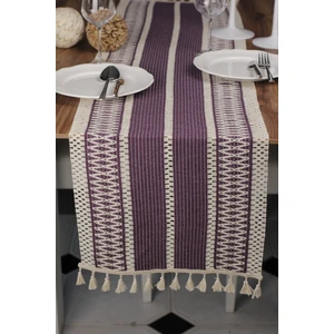 Tropik Home Örme Masa Örtüsü Püsküllü Runner Masa Örtüsü Organik Pamuk  Runner  35X155 cm Masa Üstü Runner