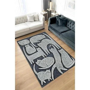 Mutlu Kediler Gri Renkli Kedi Sever Halısı Minimal Tarzlı Genç Odası HalısıModern Halı