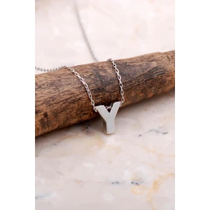 Sümer Telkari Y Harfi Rodyumlu Gümüş Kolye 7916