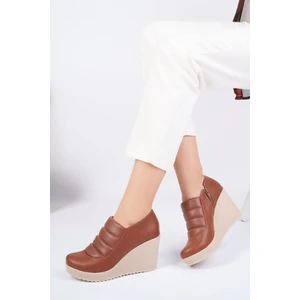 Dolgu Taban Yandan Fermuarlı Taba Cilt Kadın Ayakkabı