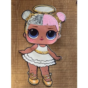 Gönülden Tasarım 23X13 cm Pul Payetli Beyaz Elbiseli Lol Bebek Aplike Arma Yama Dikiş