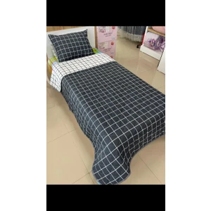 Denizli Çeyiz Çift Taraflı Tek Kişilik Kapitone Yatak Örtüsü Takımı Antrasit Beyaz