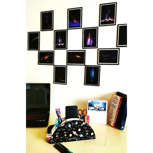Uzay Temalı Kalemlik Gökkuşağı ve Dekorize Mdf Tablo Seti 12 Parça 3 mm