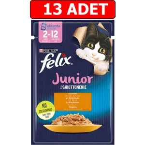 Felix Tavuklu Junior Yavru Kedi Islak Maması 85GR x 13 Adet Kedi Yaş Mama Kedi Pouch Konserve