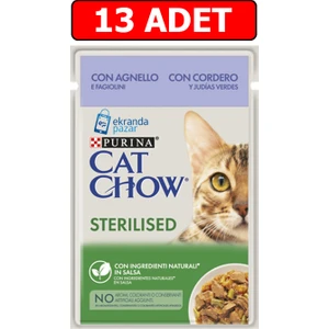 Cat Chow Sterilised Kuzu Etli ve Yeşil Fasulyeli Kısırlaştırılmış Kedi Yaş Maması 85GR 13 Adet Pouch