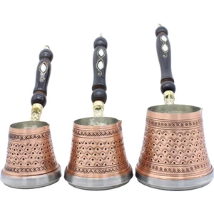 Otantik El Işlemeli Bakır Cezve Seti 3 Lü Indüksiyon Ocak Uyumlu
