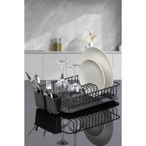 Okyanus Home Modern Metal Tabaklık - Tek Katlı, Dayanıklı, 42x27,5x9,5 cm, Siyah, 8 Tabak ve 2 Kaşıklık Kapasiteli