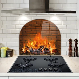 Cam Ocak Arkası Koruyucu | Oval Şekilli | Odunlu Şömine | 52CM x 60CM
