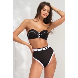 Pierre Cardin Boş Kaplı Balenli Yüksek Bel Kemerli Straplez Bikini Takım Siyah&beyaz  231203