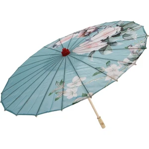 Çin Japon Ipek Şemsiye Parasol 33 Inç Çap, Kuşlu Beyaz Çiçek  (Yurt Dışından)