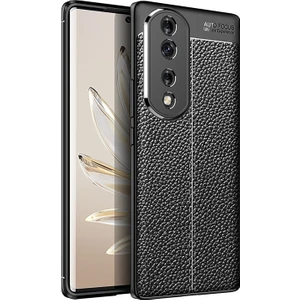 Honor 70 Leather Serisi Deri Efekt Silikon Kılıf - Siyah AL3337
