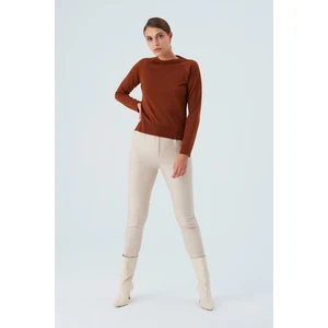 Vanessa Pullover Merino Yünlü Yanları Yırtmaçlı Ince Kadın Triko Kazak Kahve
