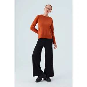 Vanessa Pullover Merino Yünlü Yanları Yırtmaçlı Ince Kadın Triko Kazak Turuncu