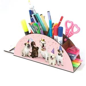 Ahşap Partici Köpekler Gökkuşağı Cetvelli Masaüstü Kalemlik Kutu Çocuklar Için Organizer NOTPAGK130