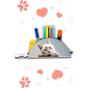 Ahşap Şirin Kedi Gökkuşağı Cetvelli Masaüstü Kalemlik Kutu Çocuklar Için Organizer NOTPAGK127