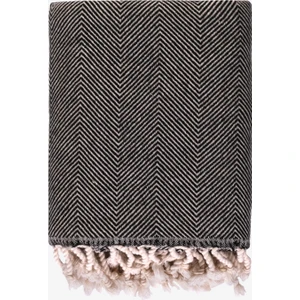 Wool Herringbone %100 Pamuk Koltuk Şalı Siyah 120x170