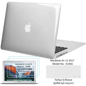 MacBook Air 13 A1466 2017 Uyumlu Kılıf Kapak Parlak Şeffaf Ekran Koruyucu (2 Adet) Klavye Koruyucu Set