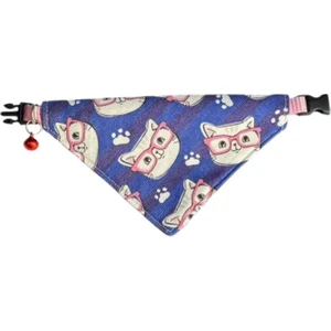 Cocopet Gözlüklü Kedi Desenli Ayarlanabilir Fular Bandana Kedi Tasması