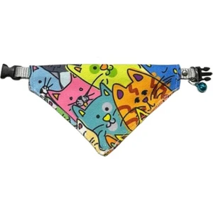 Cocopet Renkli Kedi Desenli Ayarlanabilir Fular Bandana Kedi Tasması
