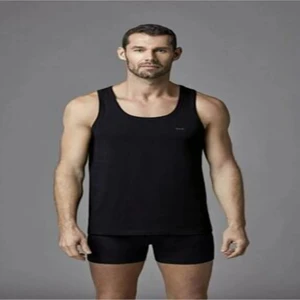 Siyah 2' li Geniş Yaka Penye Erkek Atlet