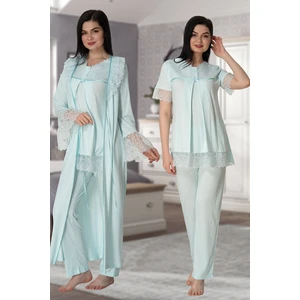 Effortt 5044 Turkuazkolları Güpürlü Sabahlıklı Lohusa Pijama Takımı