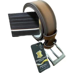 Karali Deri Karalı Erkek Kemer Kot ve Kanvasa Uygun Kahve Rengi 4097-3-125 cm