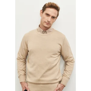 ALTINYILDIZ CLASSICS Erkek Bej Standart Fit Normal Kesim Bisiklet Yaka Yünlü Rahat Triko Kazak