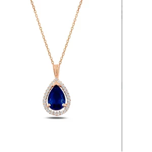 Safir Taşlı Damla Model Rose Gümüş Kolye -Z3465