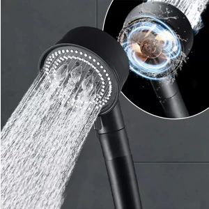Turbo Fan Pervaneli  5 Fonksiyonlu  Siyah Duş Başlığı El Duşu
