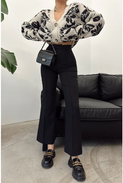 MyLove Bel Kapamalı Geniş Paça Pantolon Siyah