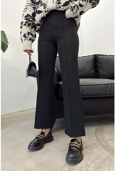 MyLove Bel Kapamalı Geniş Paça Pantolon Siyah