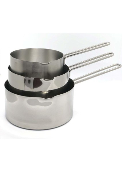 3 Lü Set Paslanmaz Çelik Kaçerola Sütlük Ve Sosluk 12-14-16 Cm