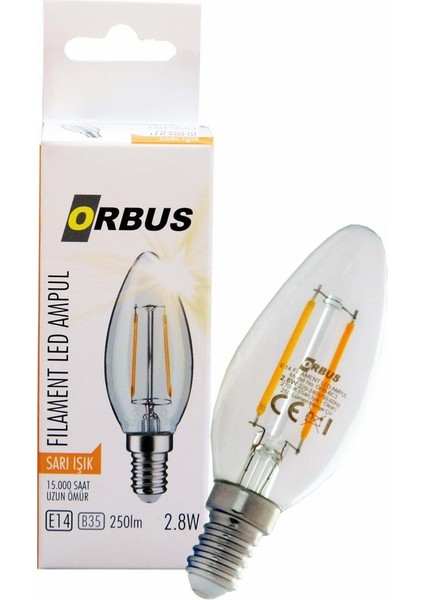 C37 4W Filament Bulb Clear E14 400LM RA80 220 - 240V/50Hz Ampul - 2700K Sarı Işık