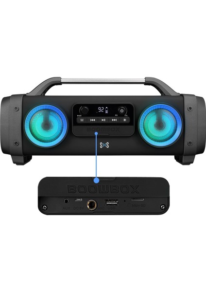 SH03 Spartan LED Işıklı Bt/tf/usb/aux/fm/mıc Grişli Speaker Hoparlör