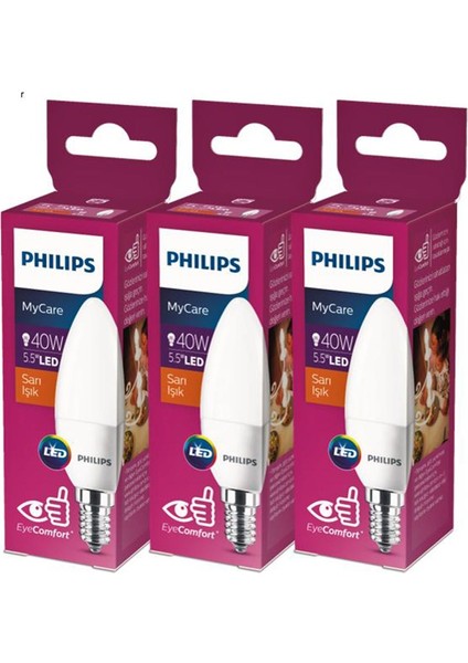 Led Candle 40W B35 E14 Ww Fr Nd 3bl 3'lü Ampul