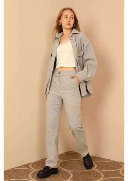 Kaşe Kumaş Uzun Boy Klasik Kadın Pantolon-Gri fiyatları