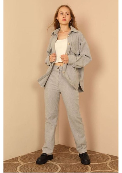 Kaşe Kumaş Uzun Boy Klasik Kadın Pantolon-Gri fırsatları
