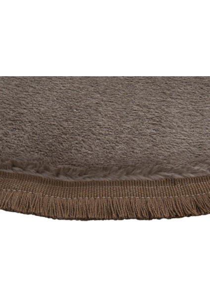 Modern Dekoratif Halı Jel Kaymaz Taban Peluş Yuvarlak Model Vizon Renk Saçaklı fiyatları