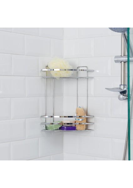 2 Katlı Banyo Köşe Rafı - Chrome fiyatları