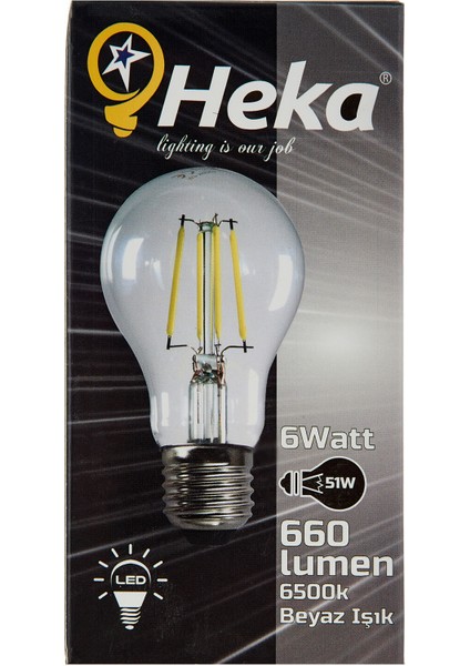 A60 6W Şeffaf E27 Ampul - 6500K Beyaz Işık