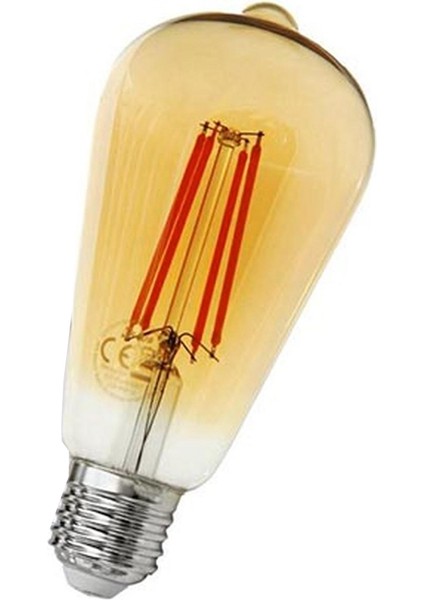 ST64 4W Filament Bulb Amber E27 300LM Ampul - 2200K Sarı Işık