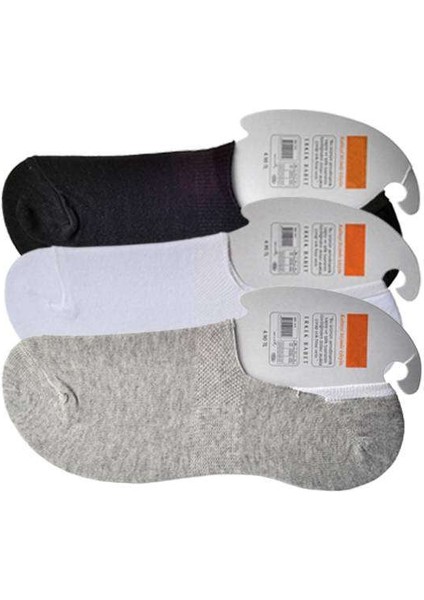 Siyah Gri ve Beyaz Erkek Babet Çorap 3 Çift