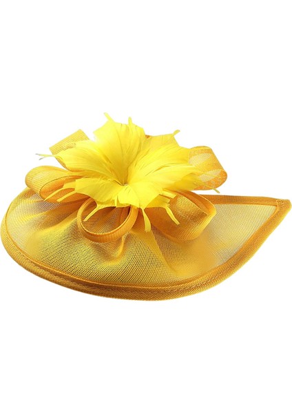 2x Mesh Fascinator Şapka Şapkası Kokteyl Çay Partisi Gelin Sarı Gri (Yurt Dışından)