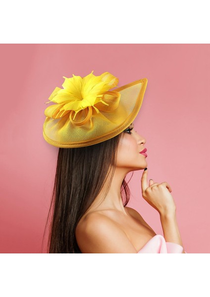 2x Mesh Fascinator Şapka Şapkası Kokteyl Çay Partisi Gelin Sarı Gri (Yurt Dışından)