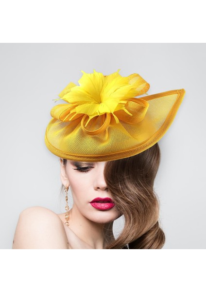 2x Mesh Fascinator Şapka Şapkası Kokteyl Çay Partisi Gelin Sarı Gri (Yurt Dışından)