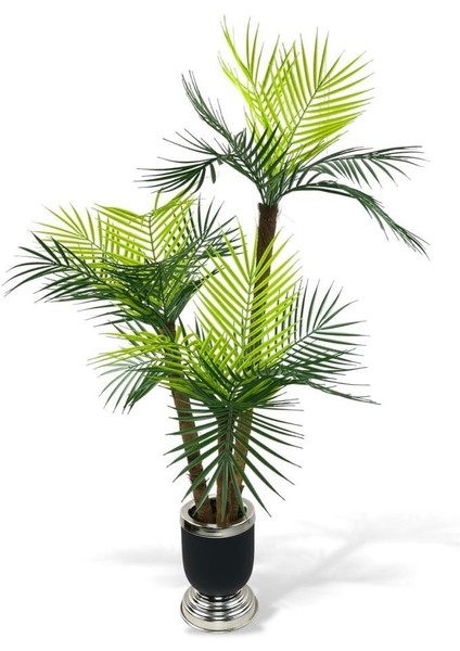 Yapay Ağaç Areka Palmiye Metal Siyahgümüş Lüks Vazoda 3katlı 18YAPRAK 110CM Salon Çiçeği Yapay Çiçek