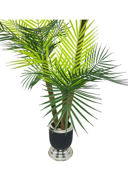 Yapay Ağaç Areka Palmiye Metal Siyahgümüş Lüks Vazoda 3katlı 18YAPRAK 110CM Salon Çiçeği Yapay Çiçek